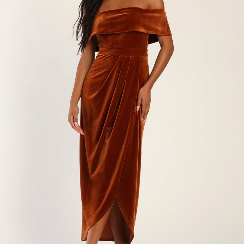 Lulu's Orange Strapless Wrap Gown